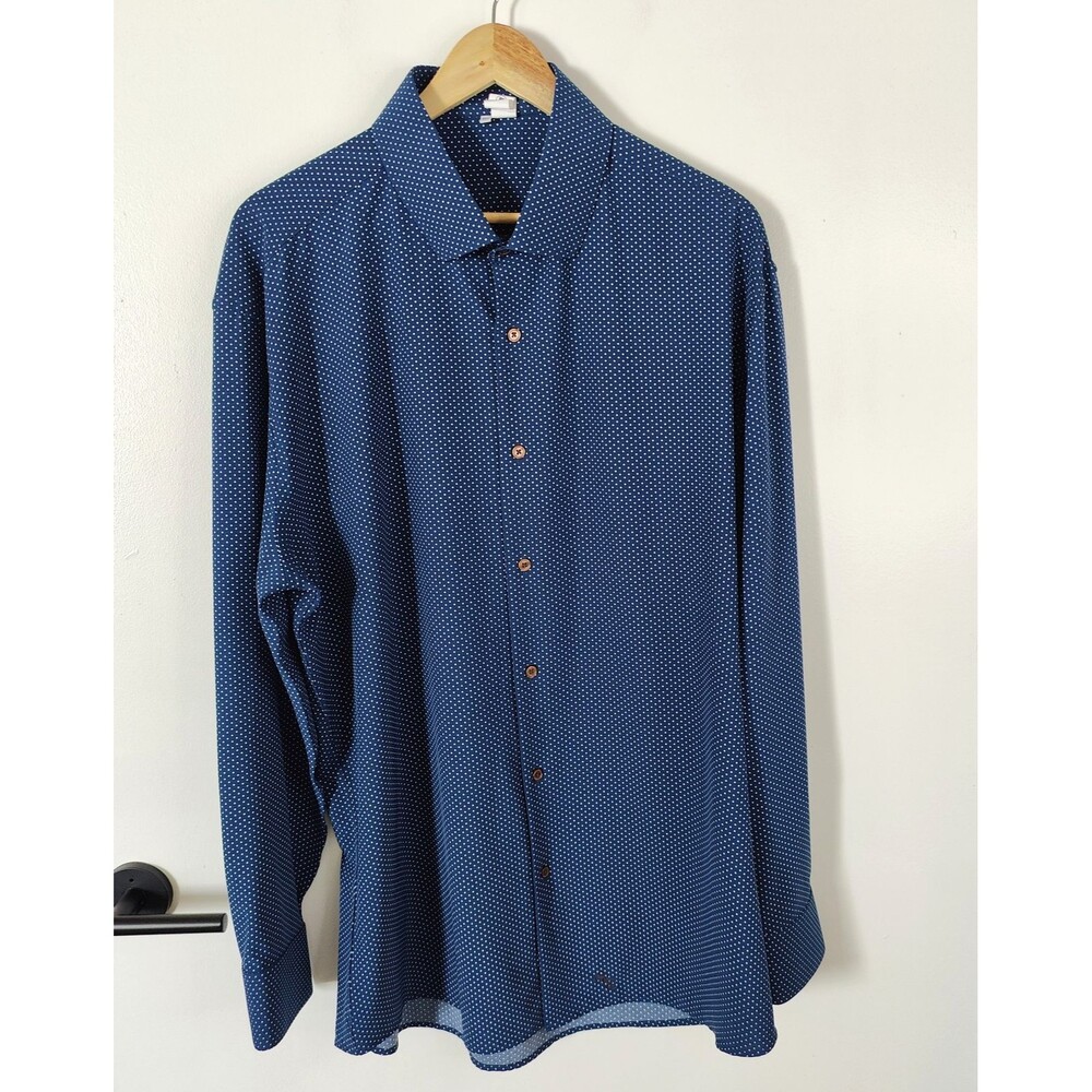 State & Liberty Dress Shirt Men 3XL Blue Dot Pattern Performance Athletic Fit